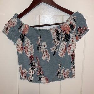 Off the Shoulder Stretchy Floral Crop Top
